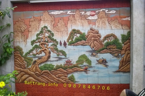 Tranh gốm ghép tường Bát Tràng vẽ cảnh sơn thủy hữu tình