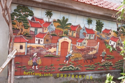 Tranh gốm ghép tường Bát Tràng vẽ cảnh làng quê Việt Nam