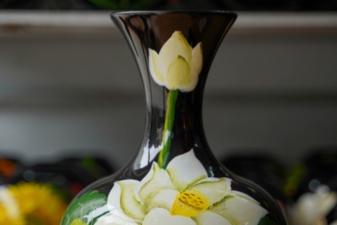 Tỏi béo sơn mài 3D vẽ hoa sen Bát Tràng cao 40cm - lọ hoa trang trí đẹp
